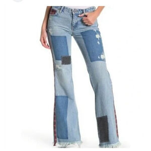 Women's Free People Mixed Patch Wide Leg Blue Jeans Size 28